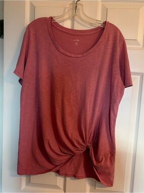 just be Mauve Knot-Front Short Sleeve Tee